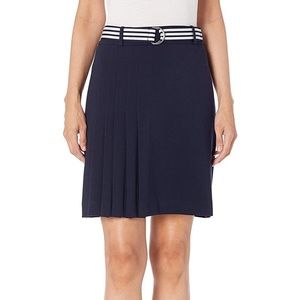 Karl Lagerfeld Navy Belted Flat Pleated Skirt